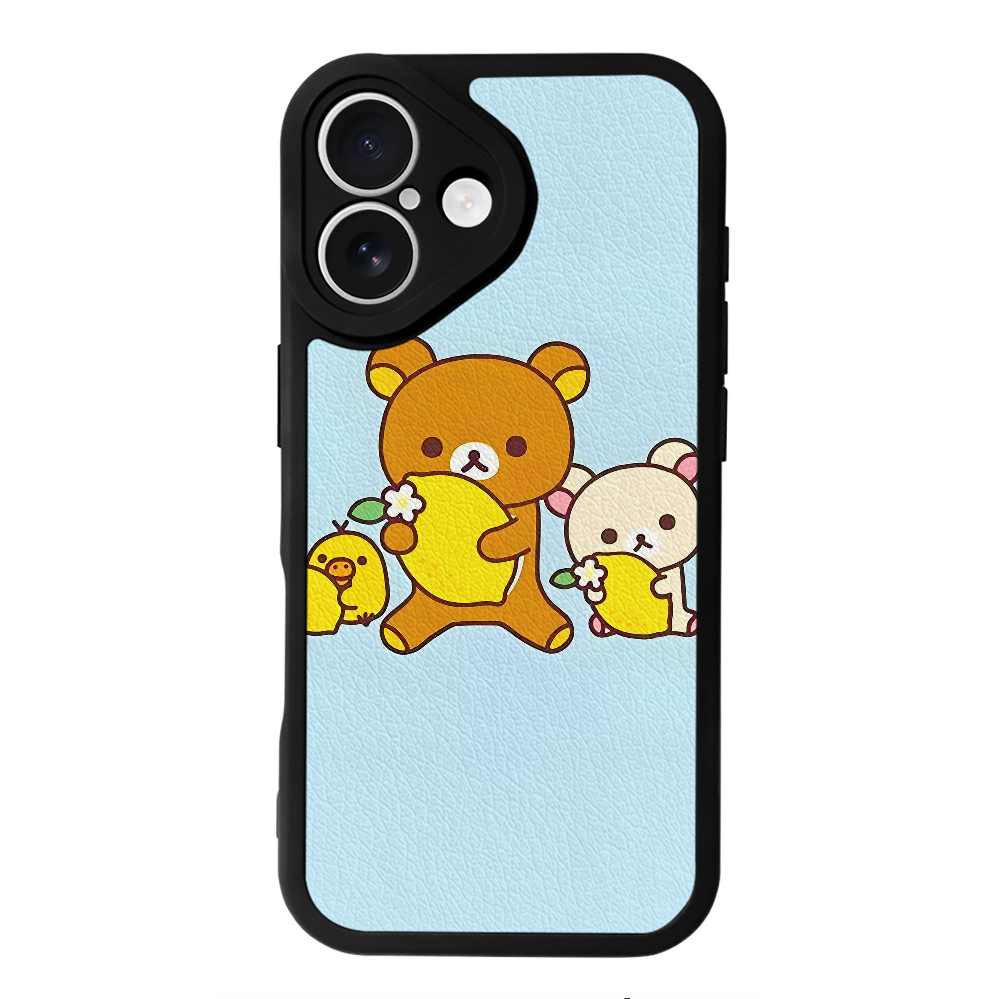 （画像用） リラックマ リラックマ キイロイトリ Rilakkuma Korilakkuma Kiiroitori 【iPhone 16シリーズ対応】シリコンスマホケース（レザー調） 材質：シリコン